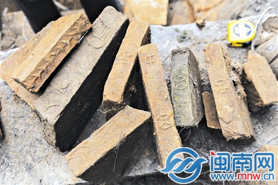 從墓室挖出的磚有很多種圖案：葉脈紋、篦梳紋、銅錢紋