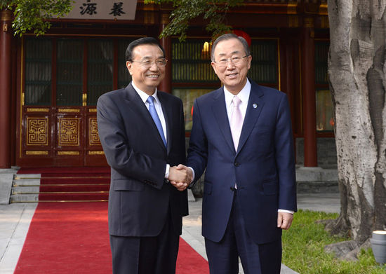 李克強會見聯合國秘書長潘基文2