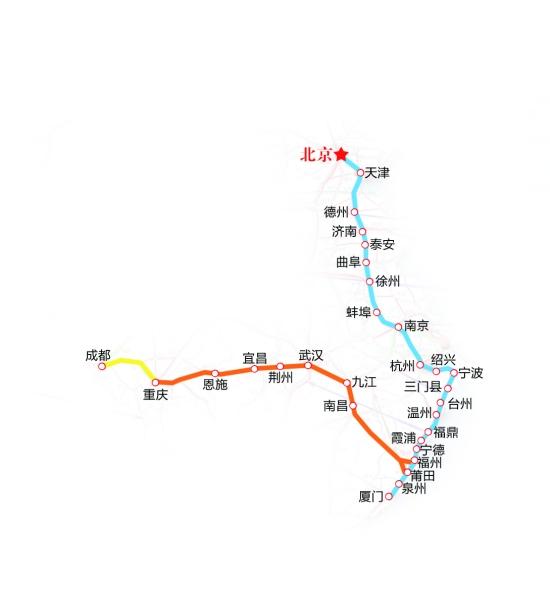 廈門北到重慶北線路站點圖
